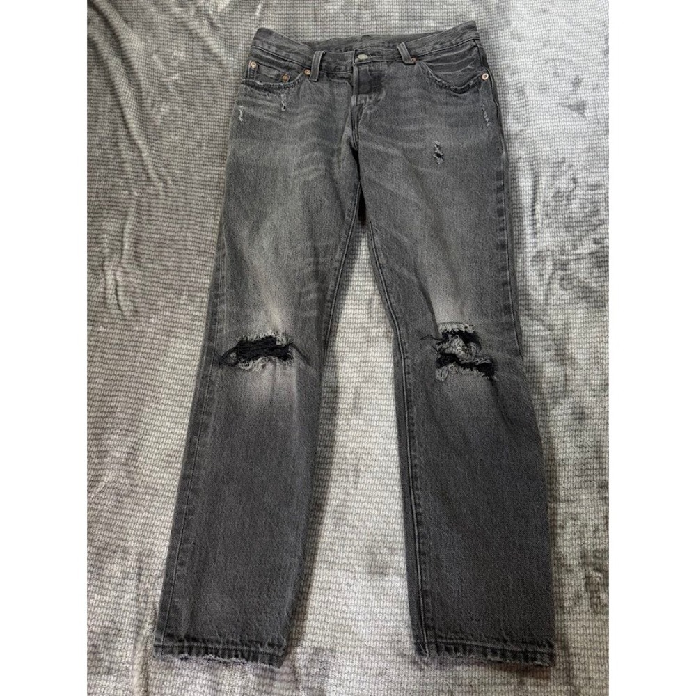 Levis 501‎ CT Custom Tapered Distressed Black Jeans W28 L27 Zip Belted Adult.
